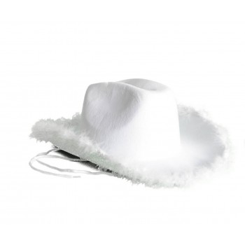 White cowgirl hat with fluff trim BUY